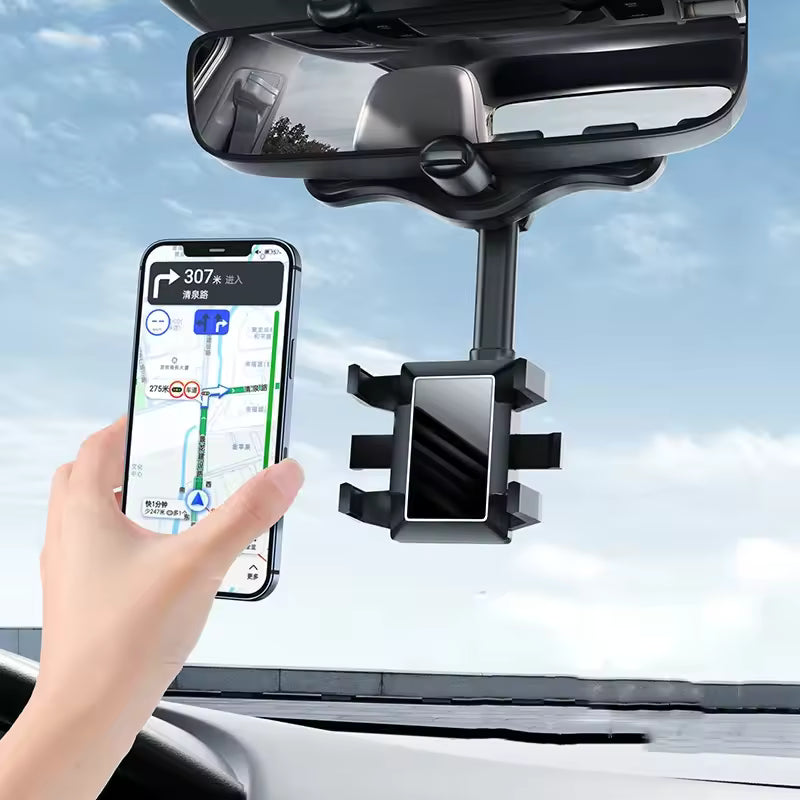360° Rotatable & Retractable Rearview Mirror Phone Holder
