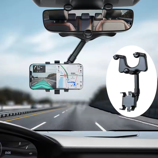 360° Rotatable & Retractable Rearview Mirror Phone Holder