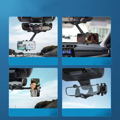 360° Rotatable & Retractable Rearview Mirror Phone Holder